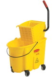 Item 624519, The 35 quart WaveBrake mop bucket and wringer system reduces splashing, 