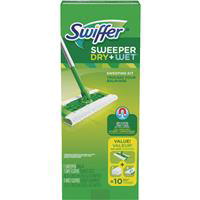 Item 615917, Kit contains: 1 sweeper with mop handle, 7 disposable unscented dry 